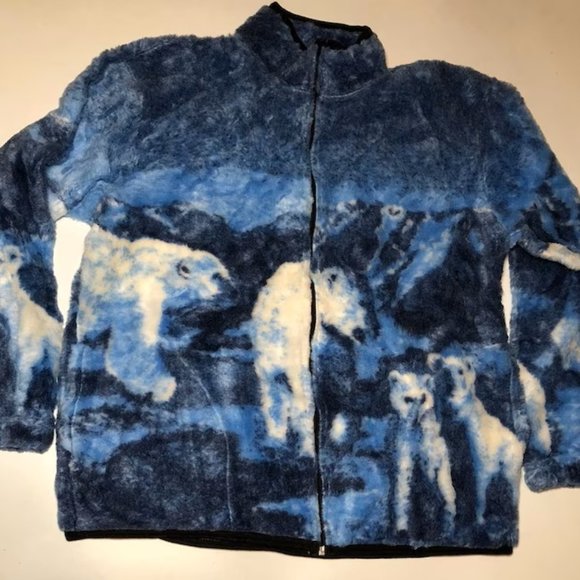 ZooFleece Blue Polar Bear Berber Fleece Jacket Active Coat Sweater Gift S-L - Picture 1 of 7
